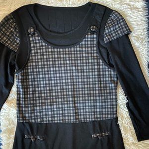 Women Black and Gray Plaid Long Sleeve LongTop - S